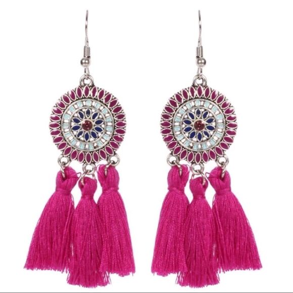 Multi Color Tassel Boho Dreamcatcher Earrings - Picture 5 of 8